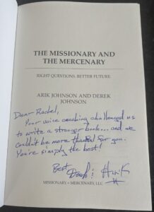 An online voice over coach gets a signed book from her students first time narrating an audiobook.