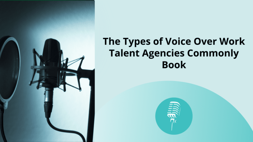 Voice over studio microphone with title about agency-booked voice over work.