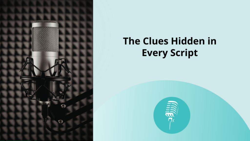 Voice over blog banner featuring a studio microphone and the headline “The Clues Hidden in Every Script."